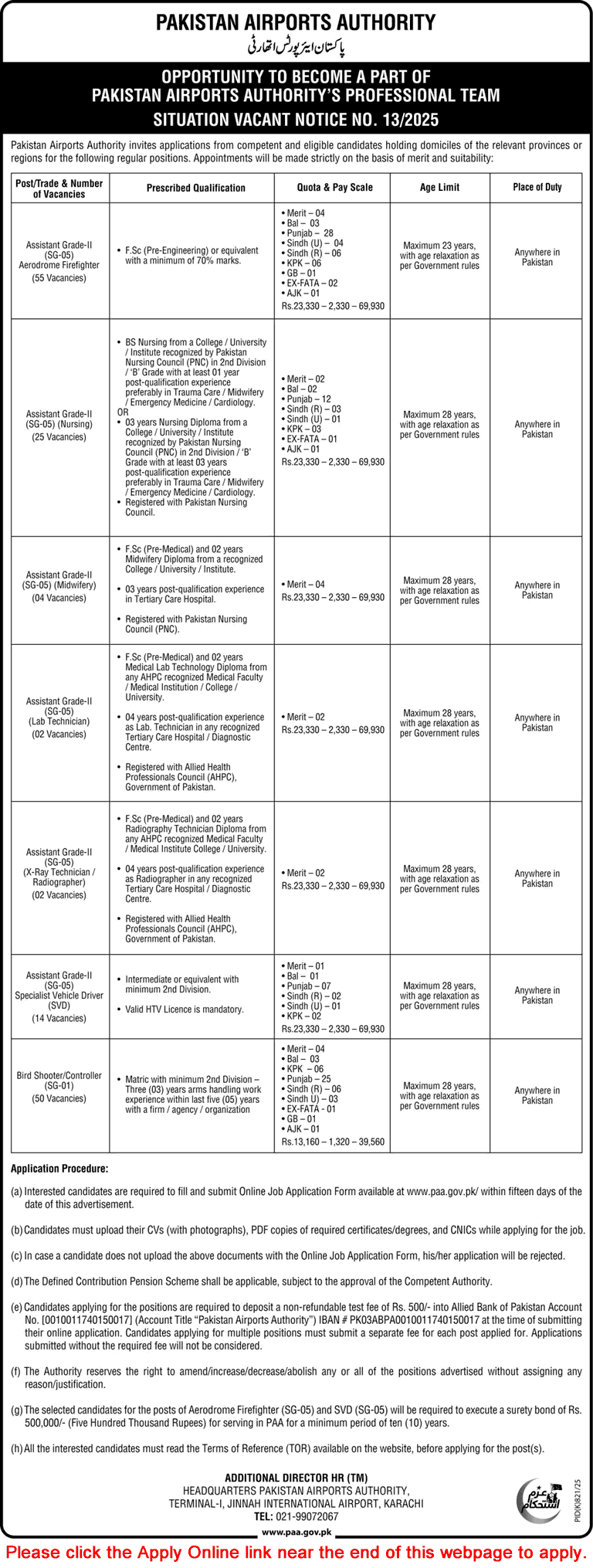 Pakistan Airport Authority Jobs September 2025 Apply Online Aerodrome Firefighters, Bird Shooters & Others PAA Latest