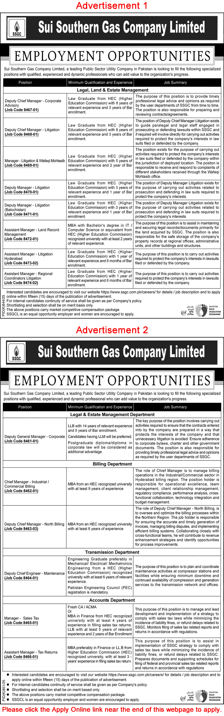 SSGC Jobs September 2025 Apply Online Sui Southern Gas Company Limited Latest