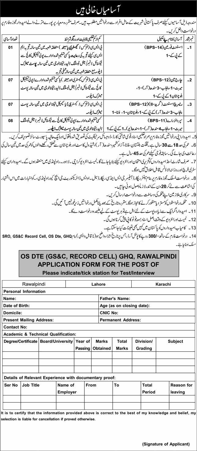 GHQ Rawalpindi Jobs November 2025 OS Directorate Supervisor, Chargeman, Research Assistant & Foreman Latest