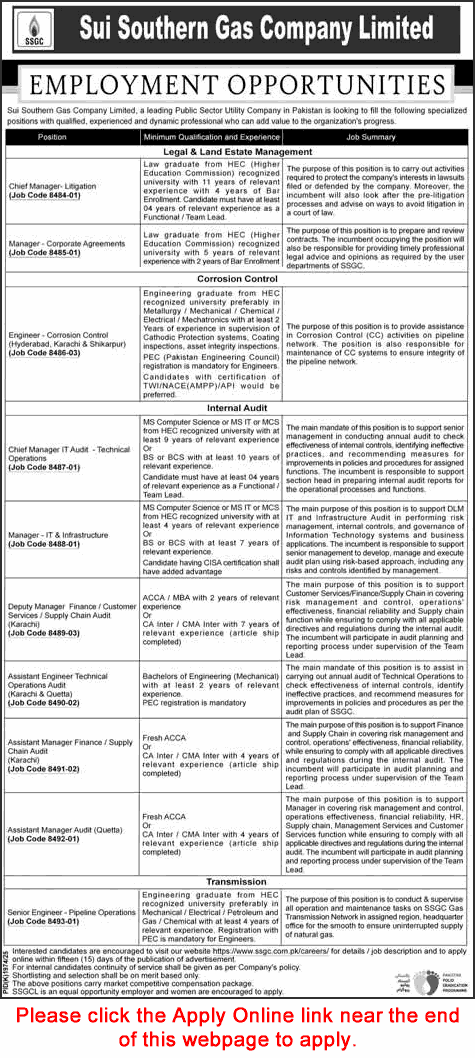SSGC Jobs December 2025 Apply Online Sui Southern Gas Company Limited Latest