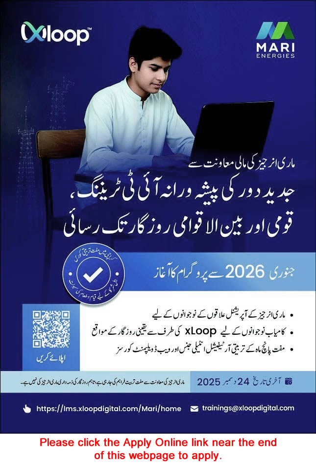 Xloop Digital Karachi Free IT Training 2025 December Apply Online Mari Energies Latest