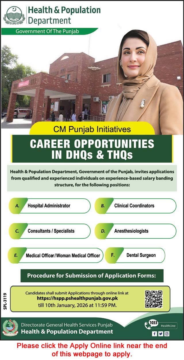 Health and Population Department Punjab Jobs December 2025 / 2026 Apply Online Medical Officers & Others Latest