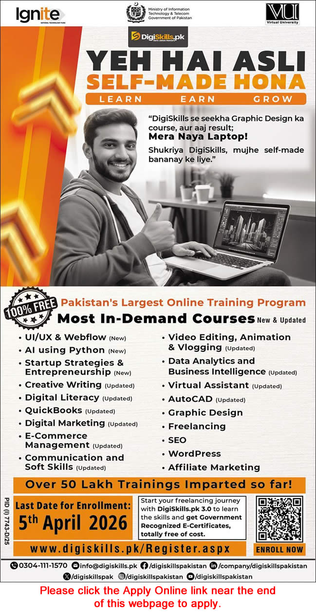 Digiskills Pakistan Free Online Courses March 2026 Online Application Form Latest