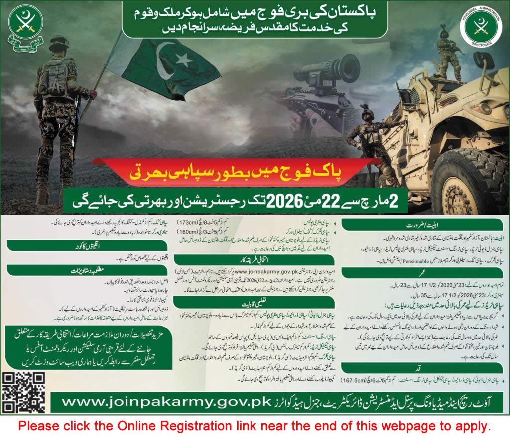 Sipahi Jobs in Pakistan Army April 2026 Online Registration Soldier, Clerk, Driver & Others Latest
