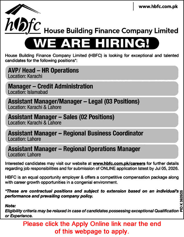 House Building Finance Company Jobs June 2026 Apply Online Assistant Managers & Others HBFC Latest