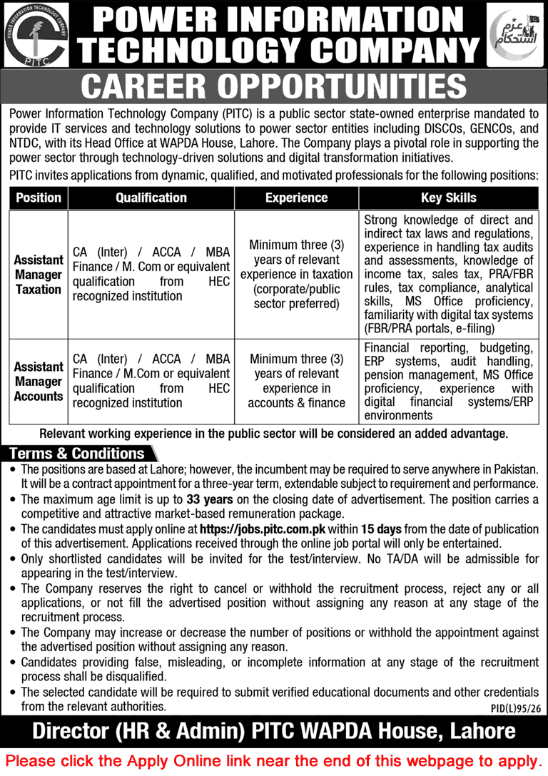 Assistant Manager Jobs in Power Information Technology Company July 2026 Apply Online PITC Latest