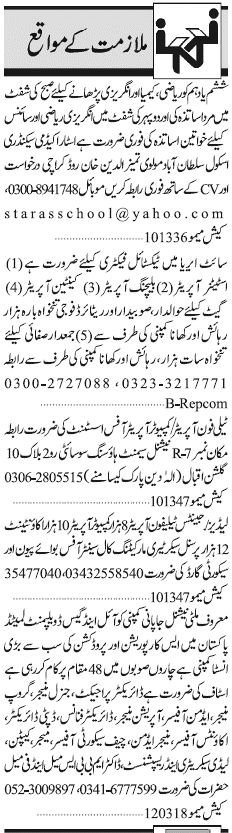 Misc. Jobs in Karachi Jang Classified 2