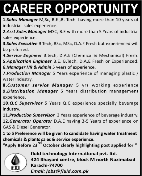 Fluid Technology International Pvt Ltd. Career Opportunity