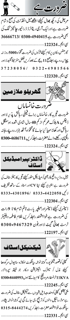 Misc. Jobs in Lahore Jang Classified 1