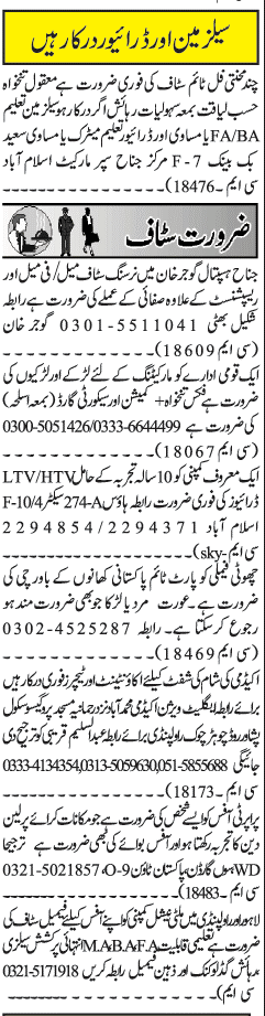 Misc. Jobs in Rawalpindi Jang Classified