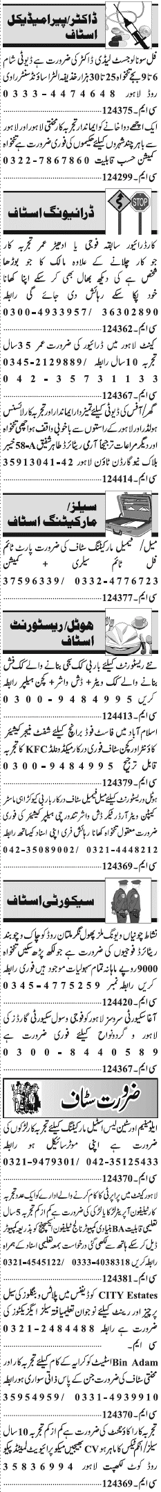 Misc. Jobs in Lahore Jang Classified 1