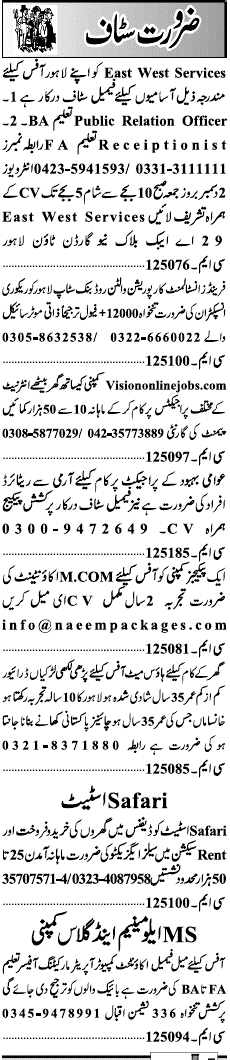 Misc. Jobs in Lahore Jang Classified 2