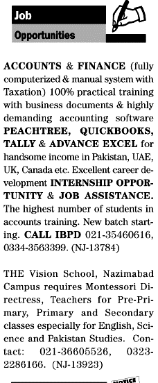 Misc. Jobs in Karachi Jang Classified 3