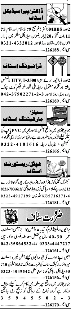 Misc. Jobs in Lahore Jang Classified 2