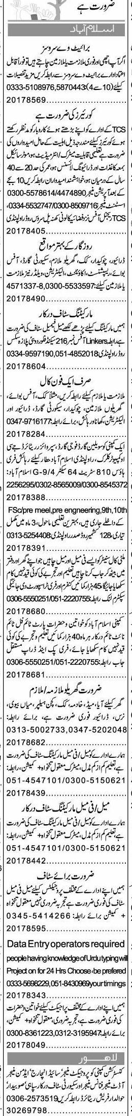 Misc. Jobs in Islamabad Express Classified