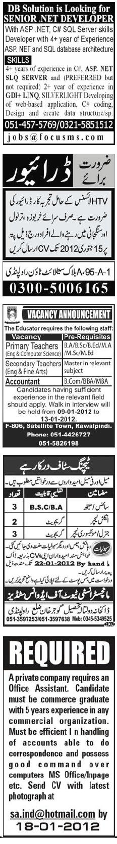 Misc. Jobs in Rawalpindi Jang Classified 2