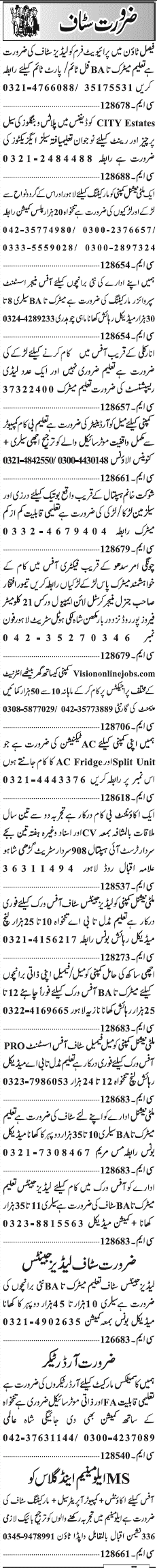 Misc. Jobs in Lahore Jang Classified 3