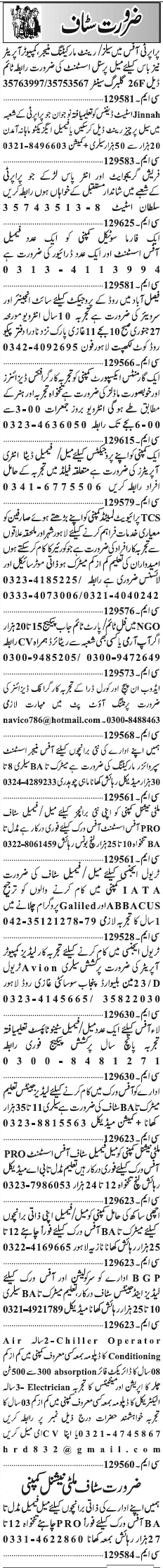 Misc. Jobs in Lahore Jang Classified 3