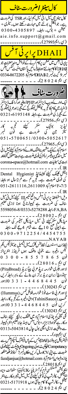 Misc. Jobs in Rawalpindi Jang Classified