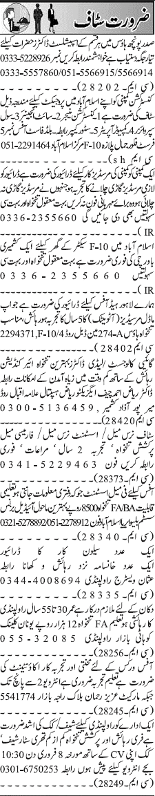 Misc. Jobs in Rawalpindi Jang Classified