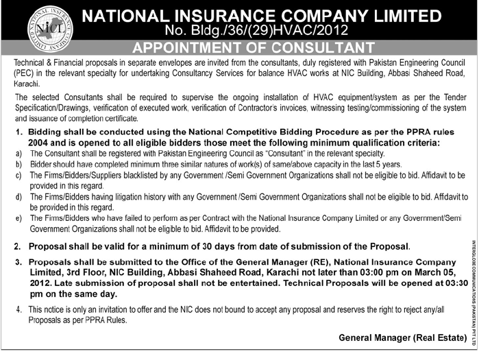National Insurance Company Limited Required the Services of Consultant