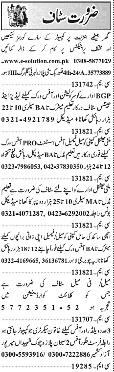 Misc. Jobs in Lahore Jang Classified 2