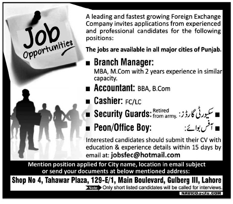 Staff Required by a Foreign Exchange Company