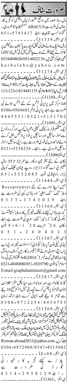 Misc. Jobs in Rawalpindi Jang Classified 2