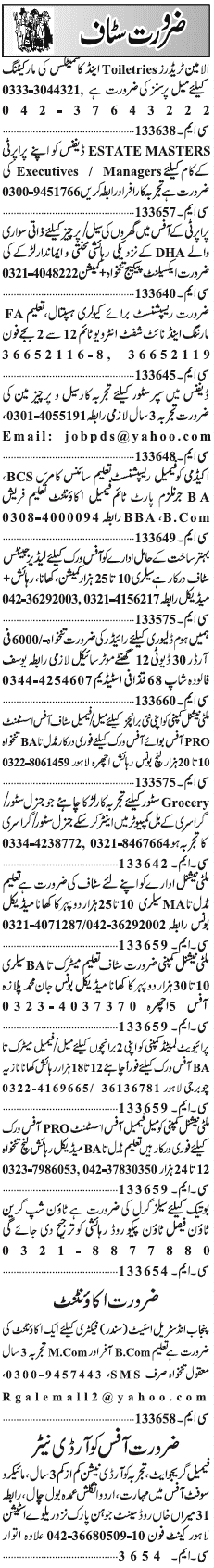 Classified Lahore Jang Misc. Jobs 2