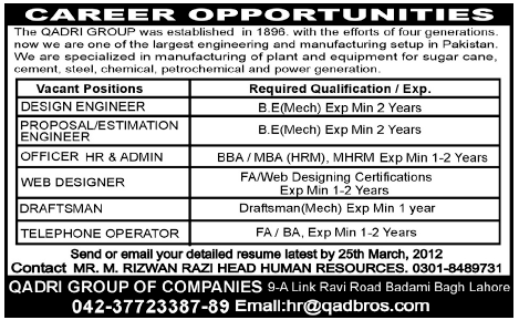 Qadri Group of Companies Jobs
