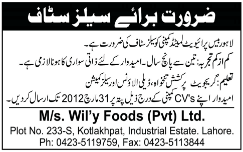 Sales Staff Required