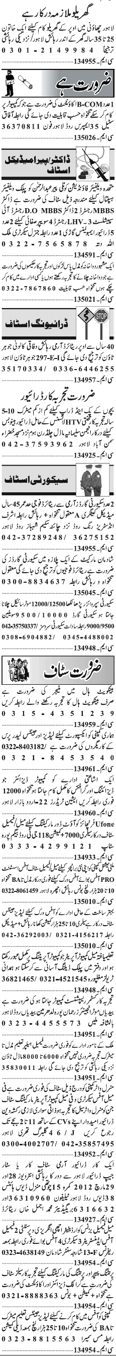 Classified Lahore Jang Misc. Jobs 2