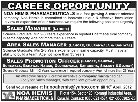 NOA HEMIS Pharmaceuticals Jobs
