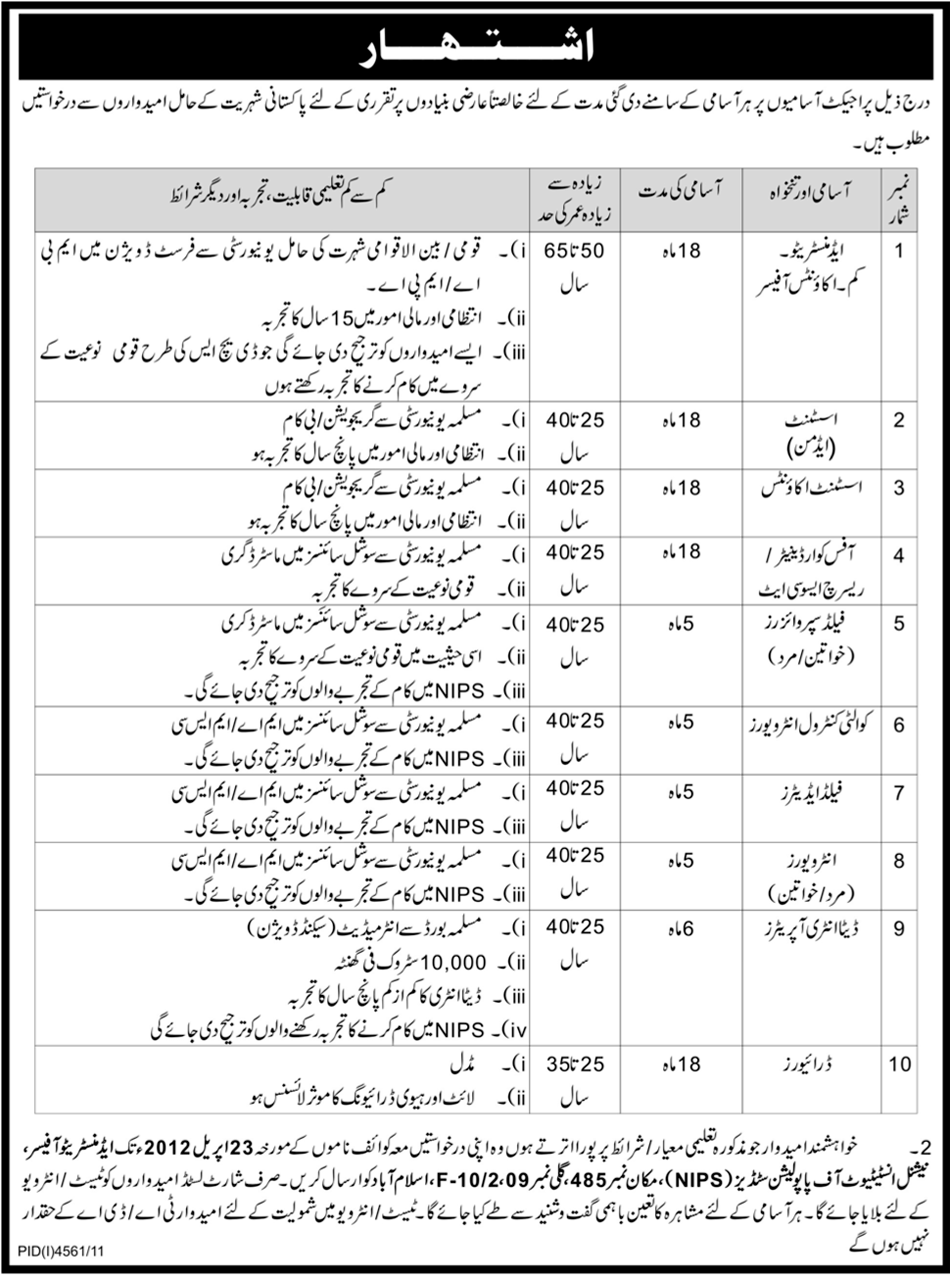 NIPS (National Institute of Population Studies) Govt. Jobs