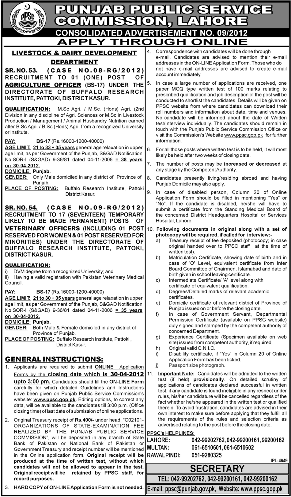 Punjab Public Service Commission (Govt), Lahore Jobs