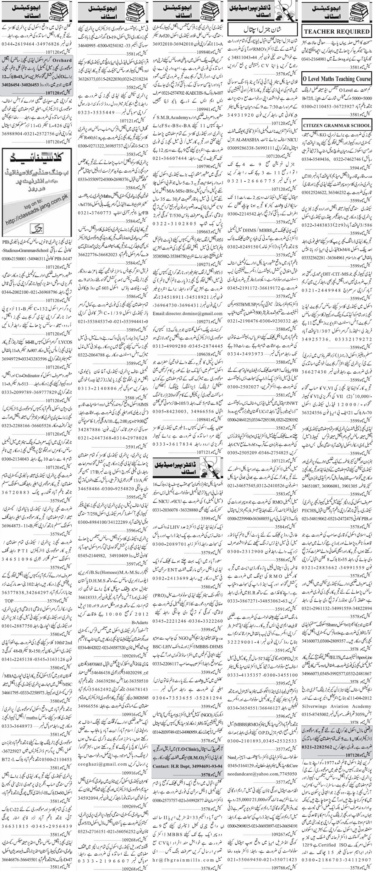 Classified Karachi Jang Misc. Jobs 2