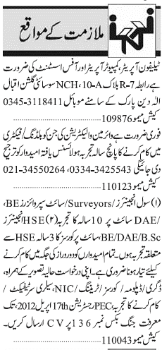 Classified Karachi Jang Misc. Jobs