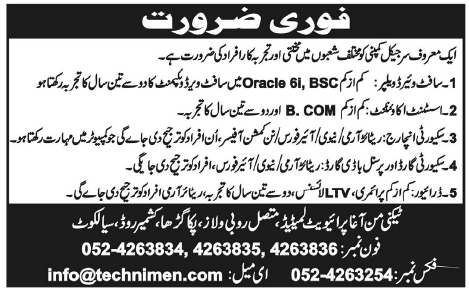Techniman Agha Pvt Ltd Jobs