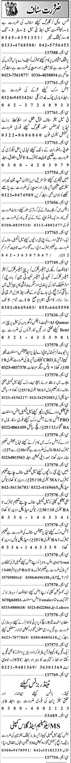 Classified Lahore Jang Misc. Jobs 3