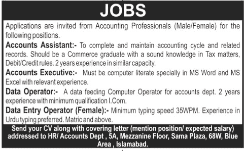 Accounts Executive and Data Entry Operator Job