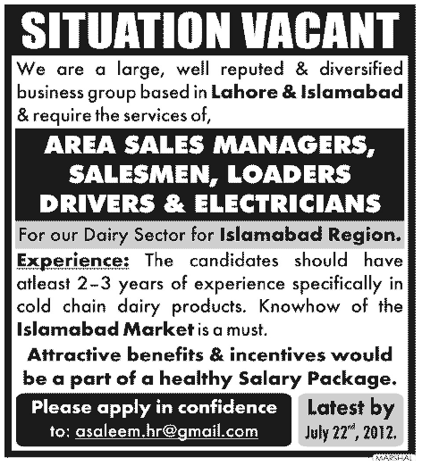 Marketing and Sales Staff Required by a Business Group