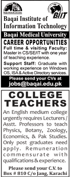 Misc. Jobs in Karachi Jang Classified 1