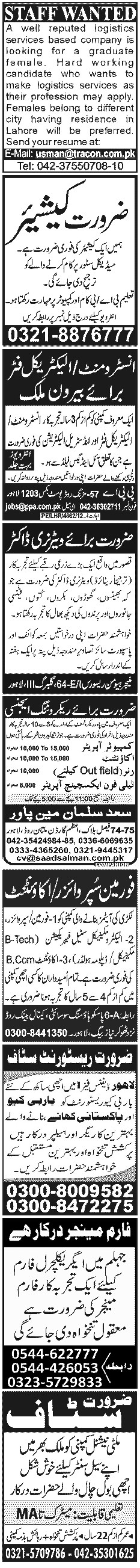 Misc. Jobs in Lahore Jang Classified 7