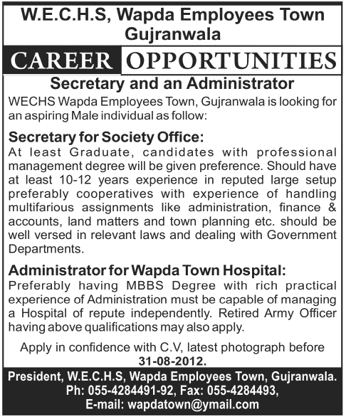 WECHS WAPDA Employees Town Gujranwala jobs