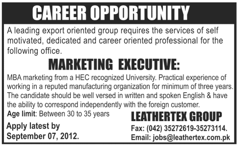 Marketing Executive REquried by an Export Group