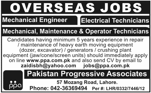 PPA (Pakistan Progressive Associates) Needs Personnel for Overseas