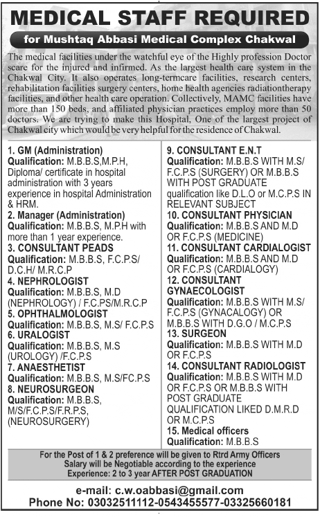 Mushtaq Abbasi Medical Complex Jobs