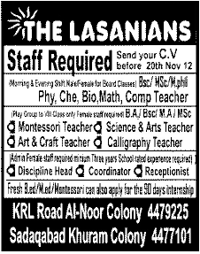 The Lasanians Requires Teaching Staff