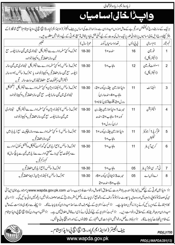 WAPDA Jobs 2013 in Besham, Shangla, KPK