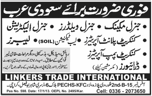 Linkers Trade International Needs Personnel for Saudi Arabia